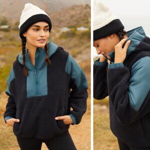 Free People Movement Lead The Pack Fleece Pullover Black Blue Combo Athleisure